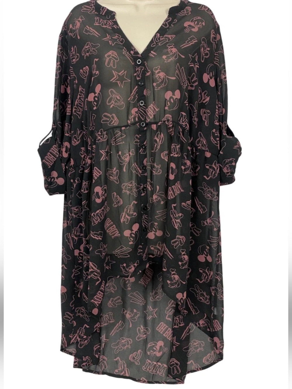 Disney Sheer Black and Dusty Pink character Babydoll Women's Tunic